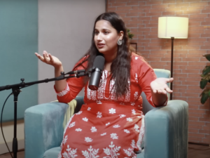 Influencer Simran Balar Jain, recording a podcast at Taperfox